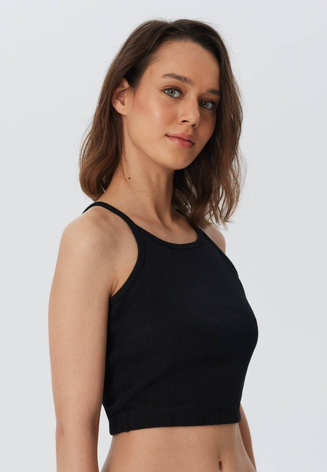Organic Ribbed Crop Top with Spaghetti Straps: Women's