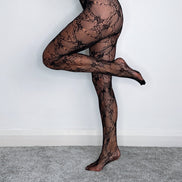 Black Floral Lace Patterned Fashion Tights