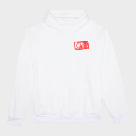 Frayed Logo Patch Hoodie White Red