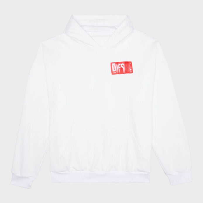Frayed Logo Patch Hoodie White Red