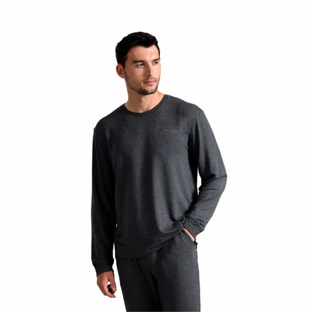 Mens Long Sleeve Luxury Pyjama Top Loungewear T-Shirt