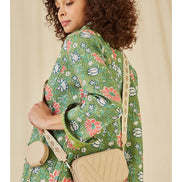 Yumi Beige Quilted Camera Bag with Cross Body Woven Strap