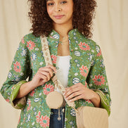 Yumi Beige Quilted Camera Bag with Cross Body Woven Strap