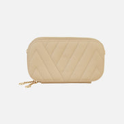 Yumi Beige Quilted Camera Bag with Cross Body Woven Strap