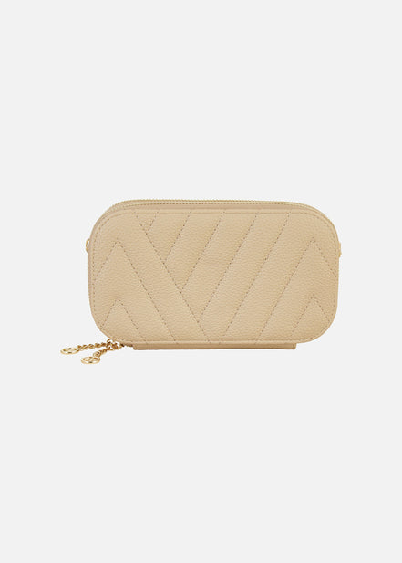 Yumi Beige Quilted Camera Bag with Cross Body Woven Strap
