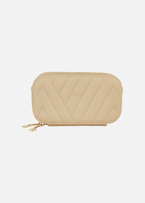 Yumi Beige Quilted Camera Bag with Cross Body Woven Strap