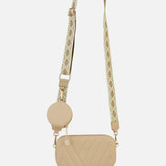 Yumi Beige Quilted Camera Bag with Cross Body Woven Strap