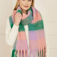 Yumi Purple and Green Check Fluffy Scarf