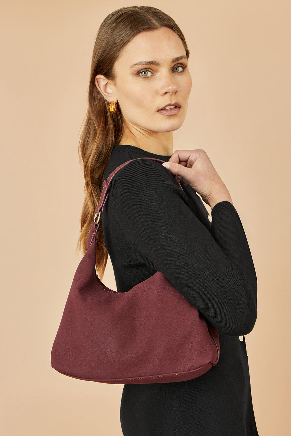 Yumi Burgundy Shoulder Bag with Buckle Strap