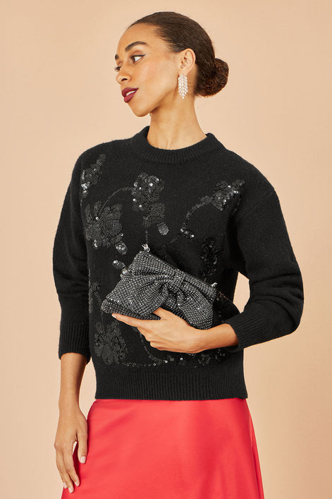 Yumi Black Rhinestone Bow Bag