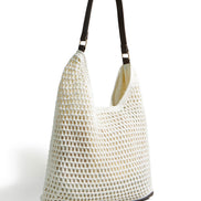 Yumi Ivory Crochet Shoulder Bag With Faux Leather Straps