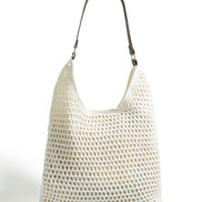 Yumi Ivory Crochet Shoulder Bag With Faux Leather Straps