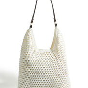 Yumi Ivory Crochet Shoulder Bag With Faux Leather Straps