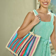 Yumi Multicolour Stripe Natural Shoulder Bag