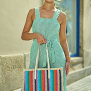 Yumi Multicolour Stripe Natural Shoulder Bag