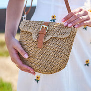Yumi Brown Woven Rattan Handbag with Buckle
