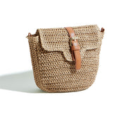Yumi Brown Woven Rattan Handbag with Buckle