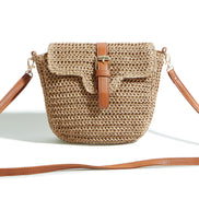 Yumi Brown Woven Rattan Handbag with Buckle