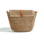 Yumi Brown Woven Rattan Handbag with Buckle