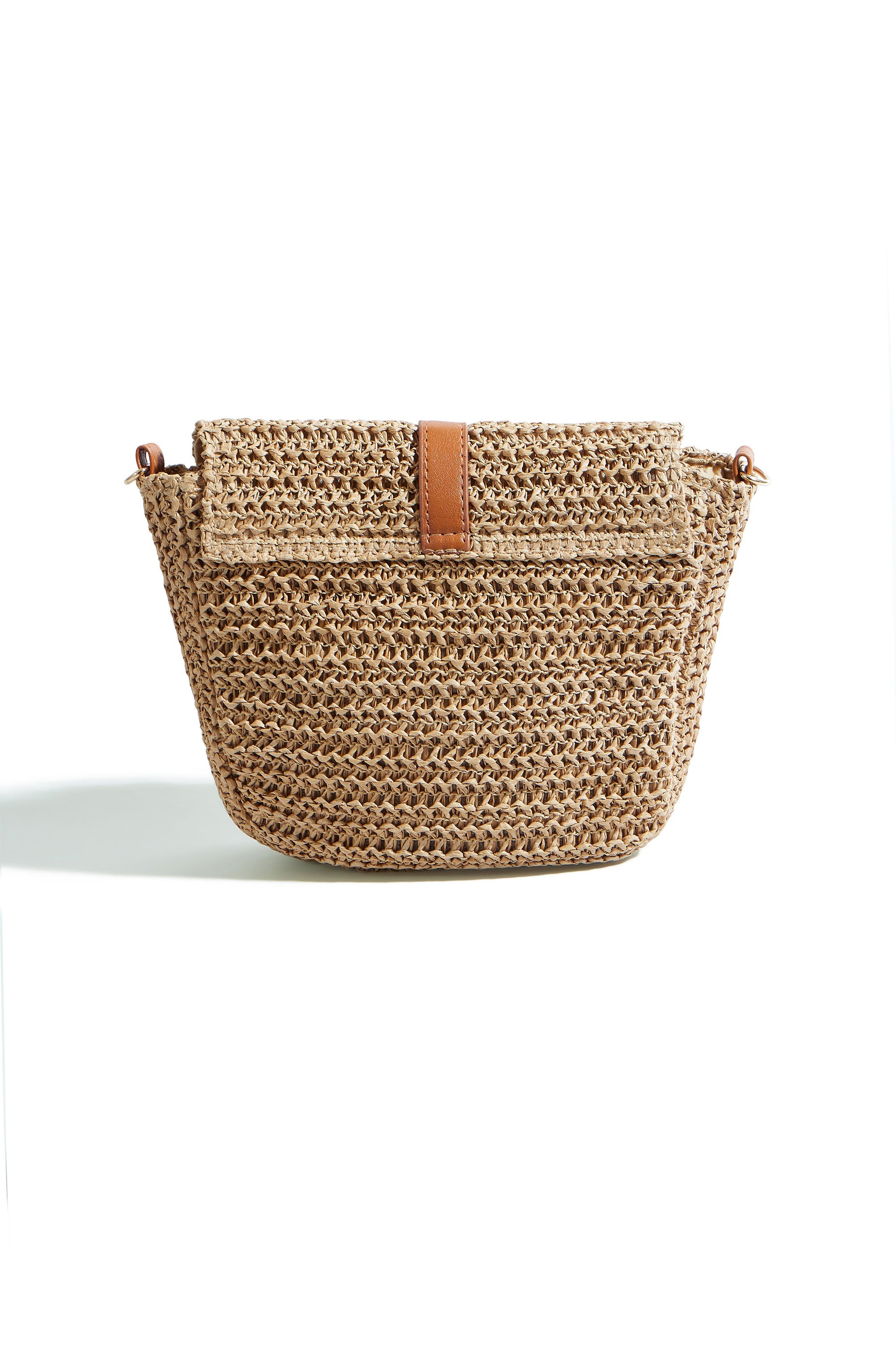 Yumi Brown Woven Rattan Handbag with Buckle