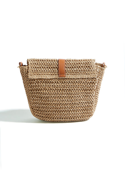 Yumi Brown Woven Rattan Handbag with Buckle