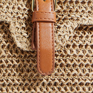 Yumi Brown Woven Rattan Handbag with Buckle