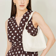 Yumi Ivory Shoulder Scoop Bag with Buckle