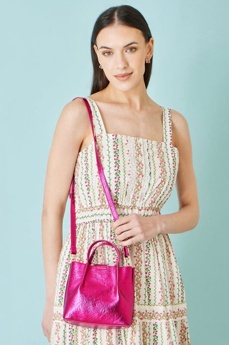 Yumi Pink Metallic Small Tote Bag