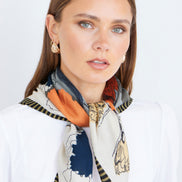 Yumi Blue Viscose Placement Floral Scarf