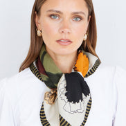 Yumi Green Viscose Placement Floral Scarf