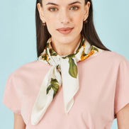 Yumi Ivory100% Silk Botanical Rose Print Scarf