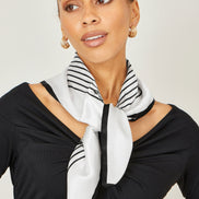 Yumi Ivory 100% Silk Butterfly Stripe Scarf