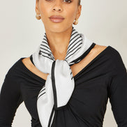 Yumi Ivory 100% Silk Butterfly Stripe Scarf