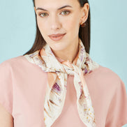 Yumi Ivory 100% Silk Delicate Floral Print Scarf