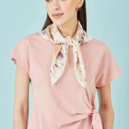 Yumi Ivory 100% Silk Delicate Floral Print Scarf