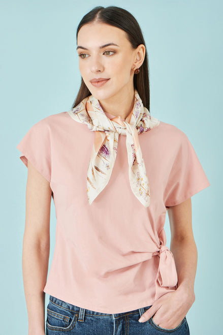 Yumi Ivory 100% Silk Delicate Floral Print Scarf