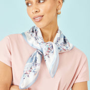 Yumi Blue 100% Silk Butterfly Placement Silk Scarf