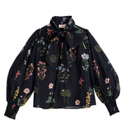 Aditi Flower Press Print Tie Neck Blouse - Multi Colour