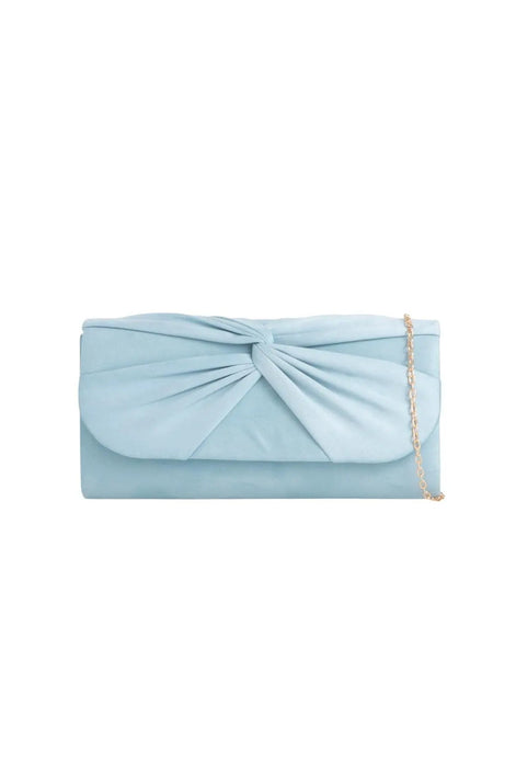 Light Blue Suede Clutch Bag with Knot Detail
