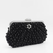 Black Pearl and Crystal Clutch Bag with Silver Details