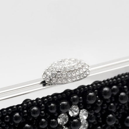 Black Pearl and Crystal Clutch Bag with Silver Details
