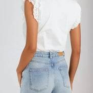 White Ruffle Broderie Anglaise Sleeve T-Shirt