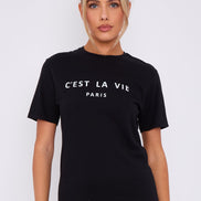Black C'est La Vie Short Sleeve Regular Fit T-Shirt