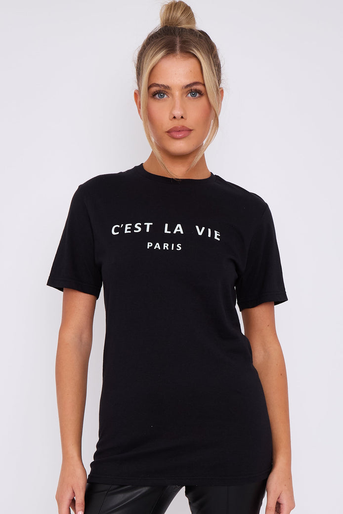 Black C'est La Vie Short Sleeve Regular Fit T-Shirt