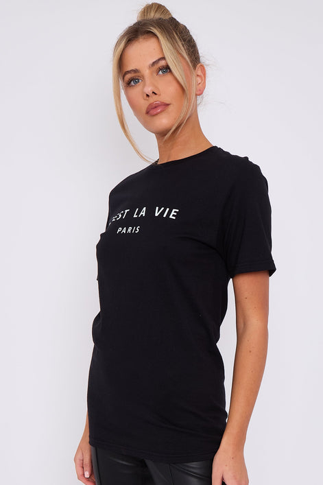 Black C'est La Vie Short Sleeve Regular Fit T-Shirt
