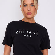 Black C'est La Vie Short Sleeve Regular Fit T-Shirt