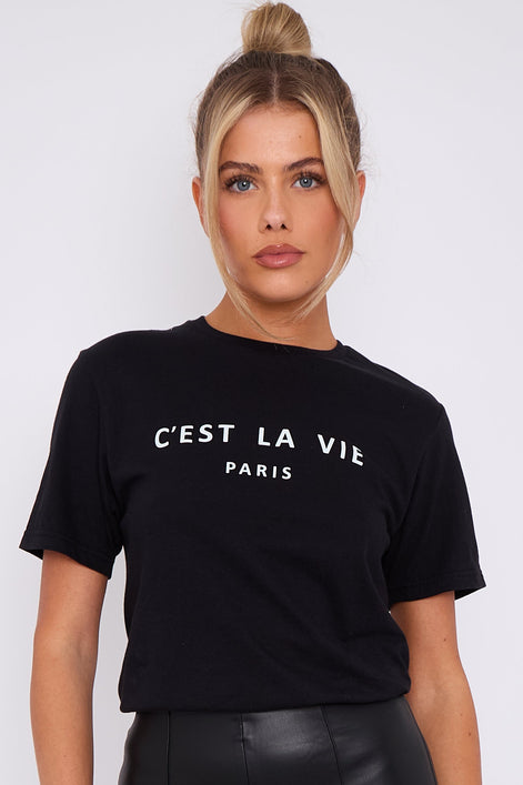 Black C'est La Vie Short Sleeve Regular Fit T-Shirt