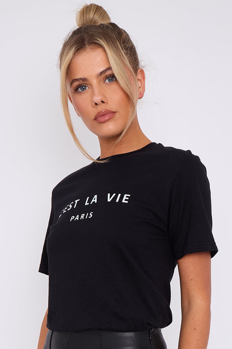 Black C'est La Vie Short Sleeve Regular Fit T-Shirt