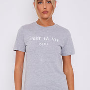 Grey C'est La Vie Short Sleeve Regular Fit T-Shirt