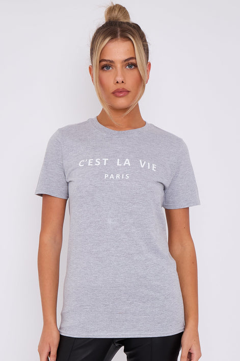 Grey C'est La Vie Short Sleeve Regular Fit T-Shirt
